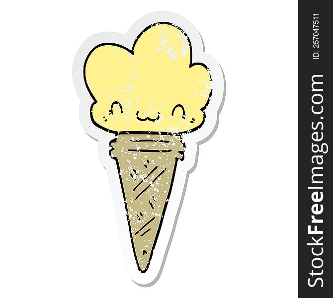 distressed sticker of a cartoon ice cream with face