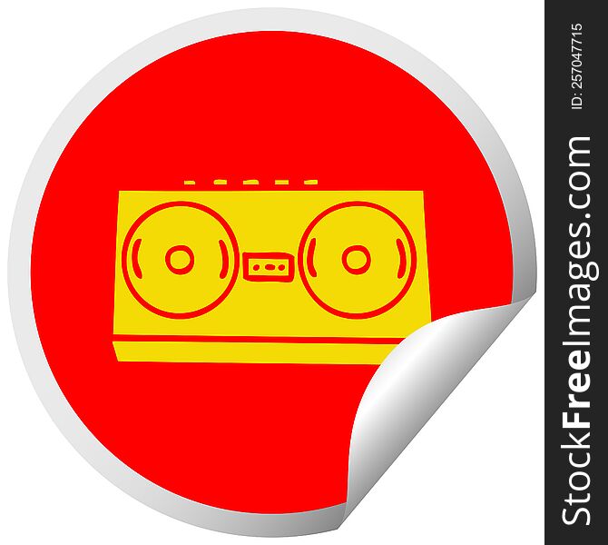 circular peeling sticker cartoon of a retro radio