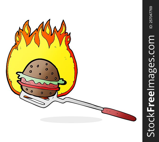 freehand drawn cartoon cooking burger