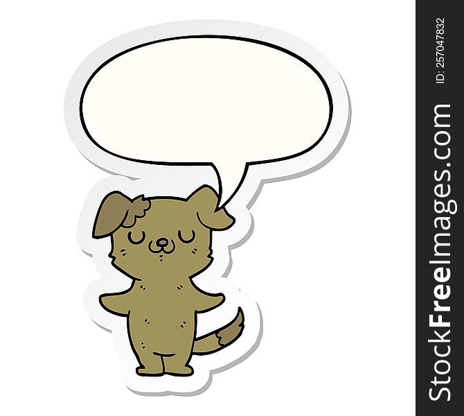 cartoon puppy with speech bubble sticker. cartoon puppy with speech bubble sticker