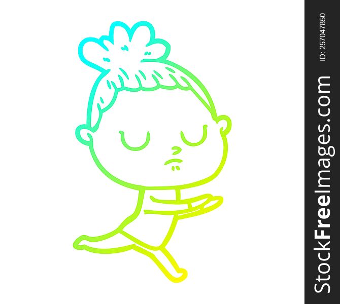 cold gradient line drawing of a cartoon calm woman