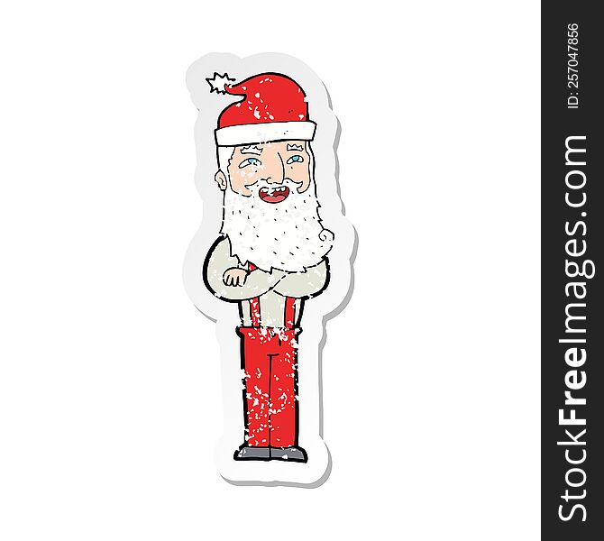 Retro Distressed Sticker Of A Cartoon Hipster Santa
