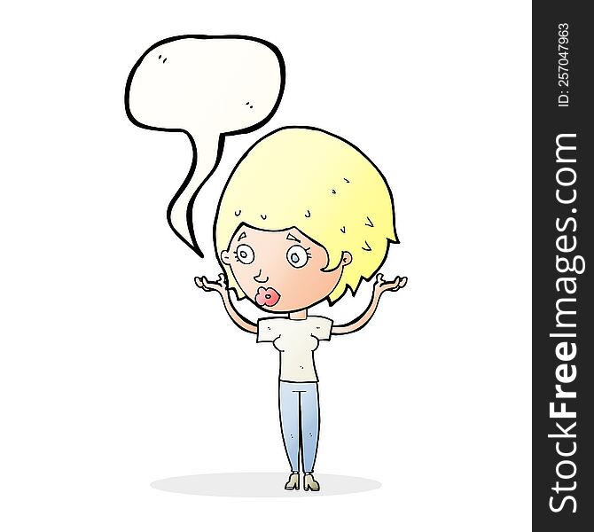 Cartoon Woman Raising Hands In Air With Speech Bubble