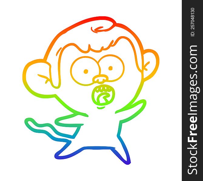 rainbow gradient line drawing of a cartoon shocked monkey