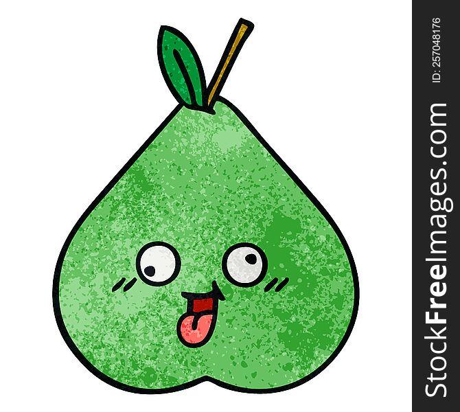 retro grunge texture cartoon of a green pear