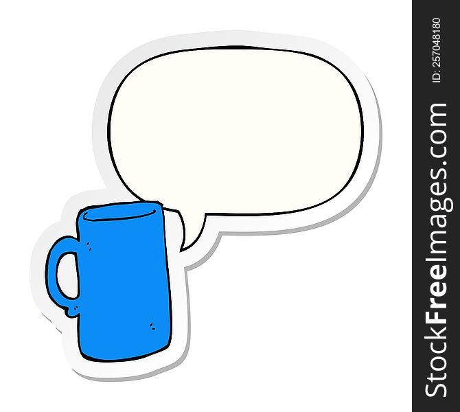 cartoon mug with speech bubble sticker. cartoon mug with speech bubble sticker