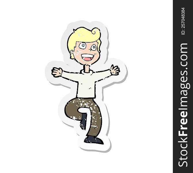Retro Distressed Sticker Of A Cartoon Excited Boy