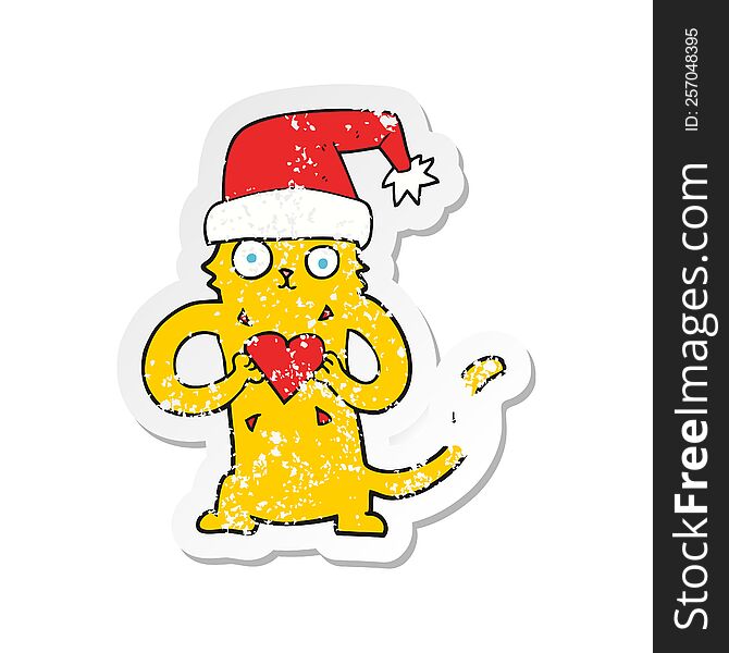 retro distressed sticker of a cartoon cat loving christmas