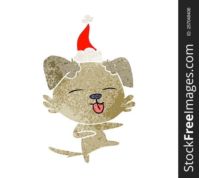 Retro Cartoon Of A Dog Dancing Wearing Santa Hat