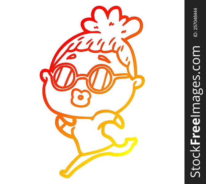 Warm Gradient Line Drawing Cartoon Woman Running Wearing Sunglasses