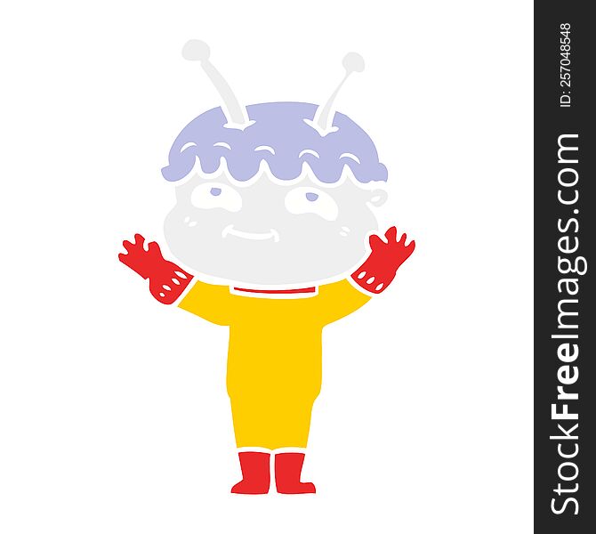 friendly flat color style cartoon spaceman waving