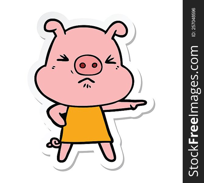 Sticker Of A Cartoon Angry Pig