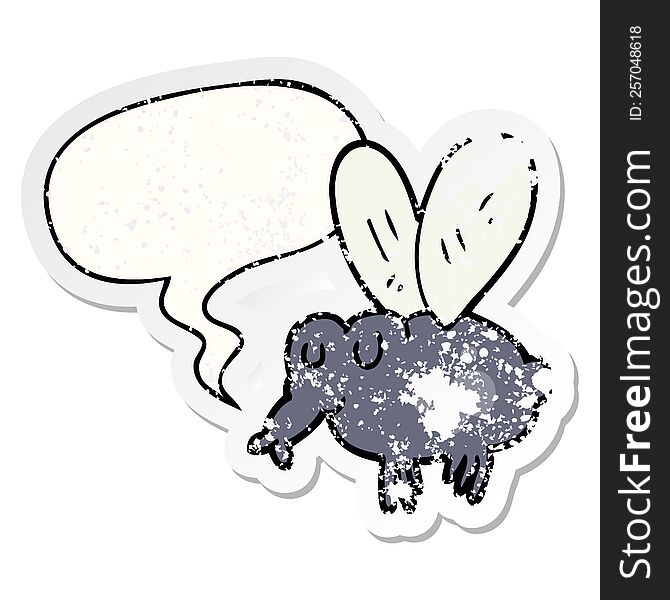 Cartoon Fly And Speech Bubble Distressed Sticker