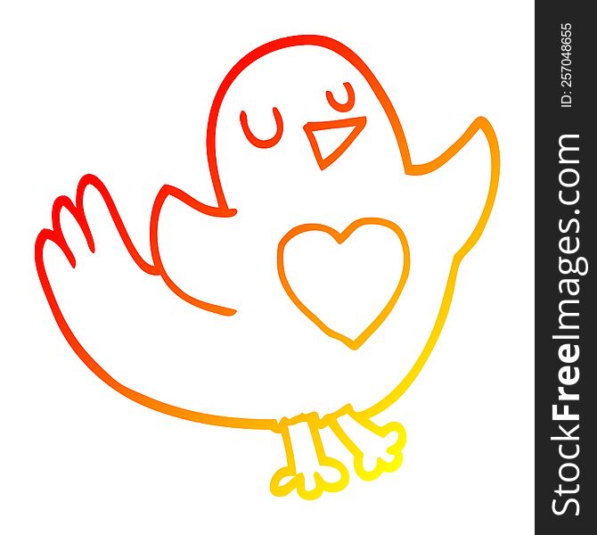 warm gradient line drawing of a cartoon bird with love heart