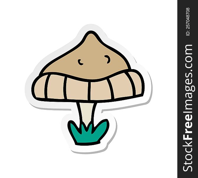 Sticker Cartoon Doodle Of A Single Mushroom