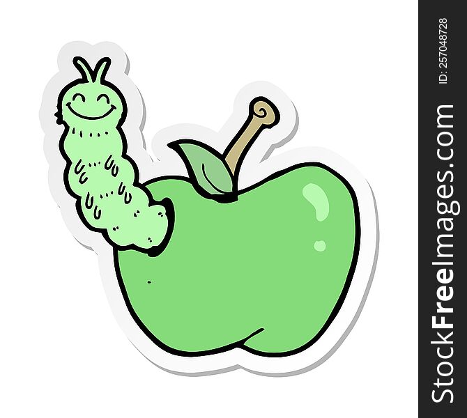 sticker of a cartoon bug eating apple