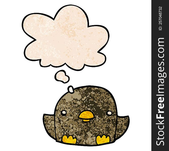 Cartoon Chick And Thought Bubble In Grunge Texture Pattern Style