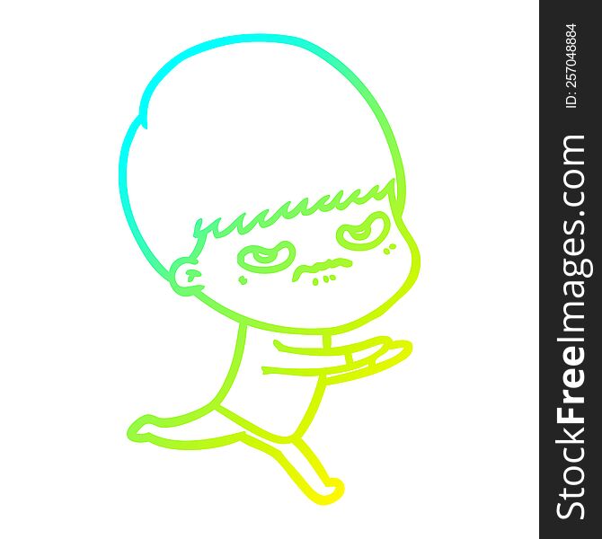cold gradient line drawing of a cartoon angry boy
