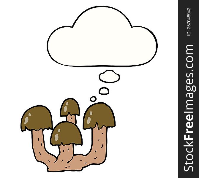 cartoon mushrooms with thought bubble. cartoon mushrooms with thought bubble