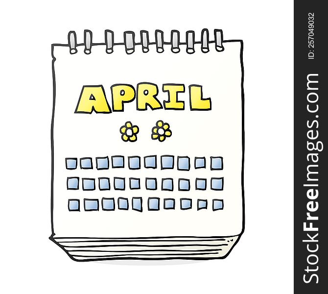 freehand drawn cartoon calendar showing month of April