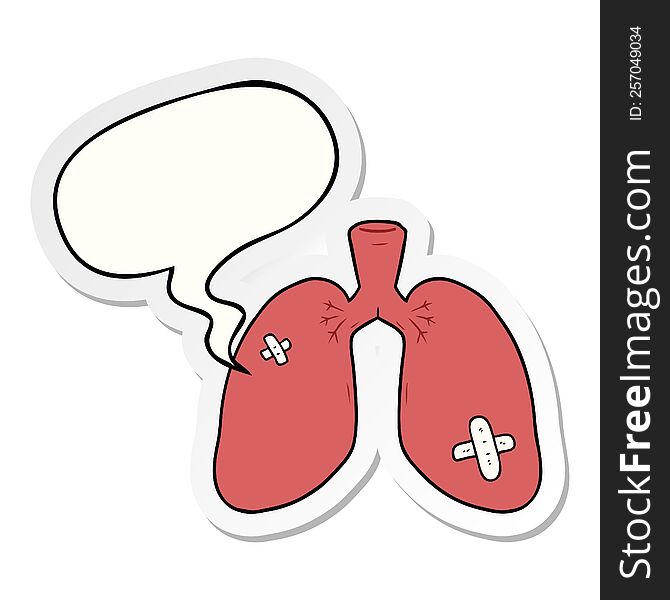 Cartoon Repaired Lungs And Speech Bubble Sticker