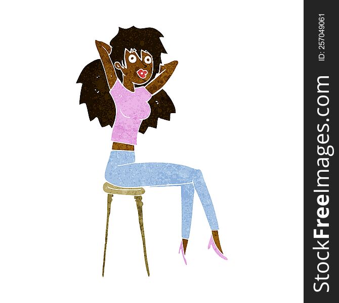 Cartoon Woman Posing On Stool