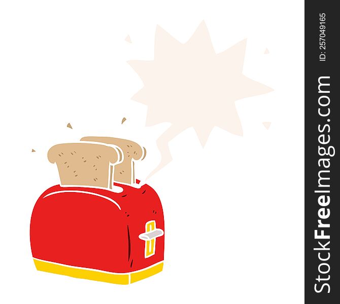 cartoon toaster toasting bread with speech bubble in retro style