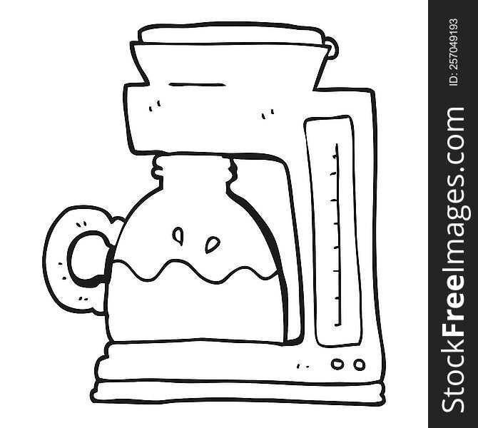 freehand drawn black and white cartoon coffee filter machine