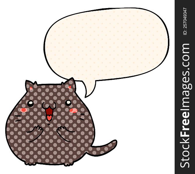 Happy Cartoon Cat And Speech Bubble In Comic Book Style