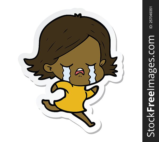 sticker of a cartoon girl crying whilst running
