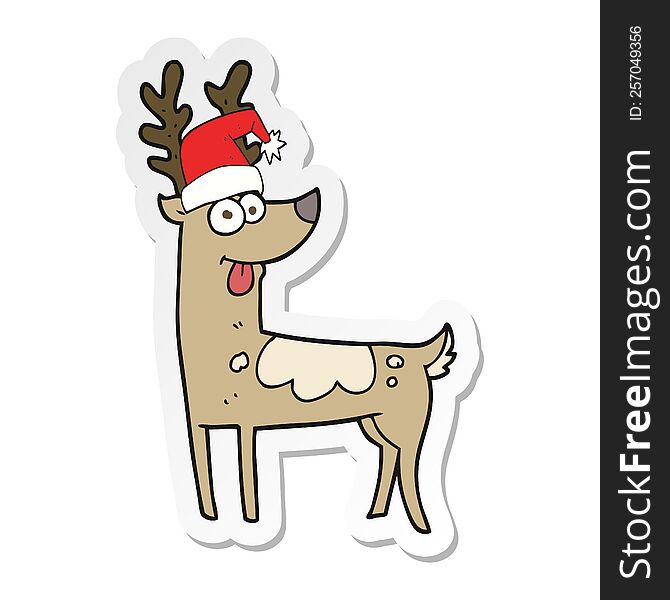 sticker of a cartoon crazy reindeer