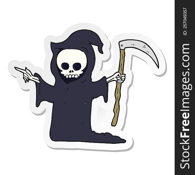 sticker of a cartoon death with scythe