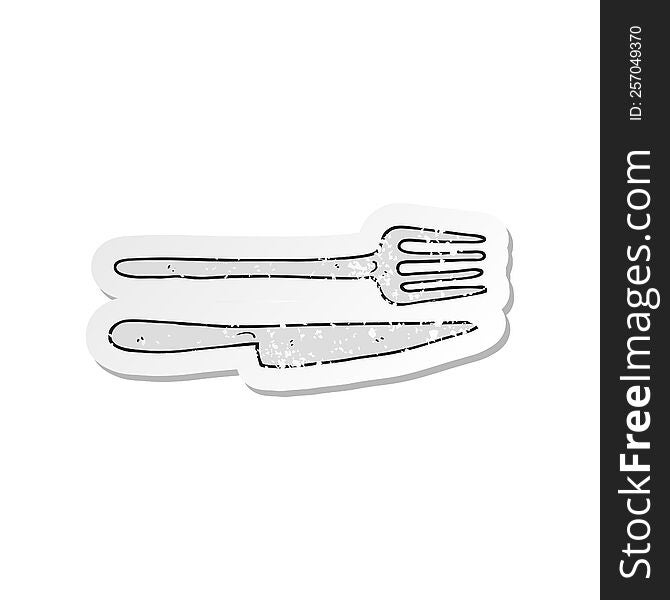 retro distressed sticker of a cartoon knife and fork