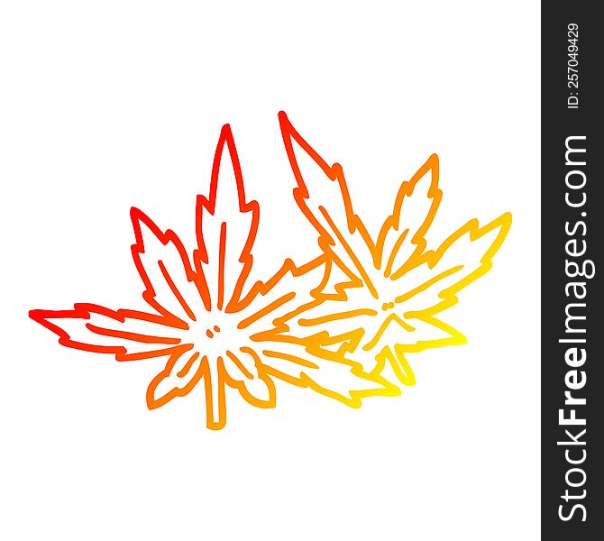 Warm Gradient Line Drawing Cartoon Marijuana Leaves