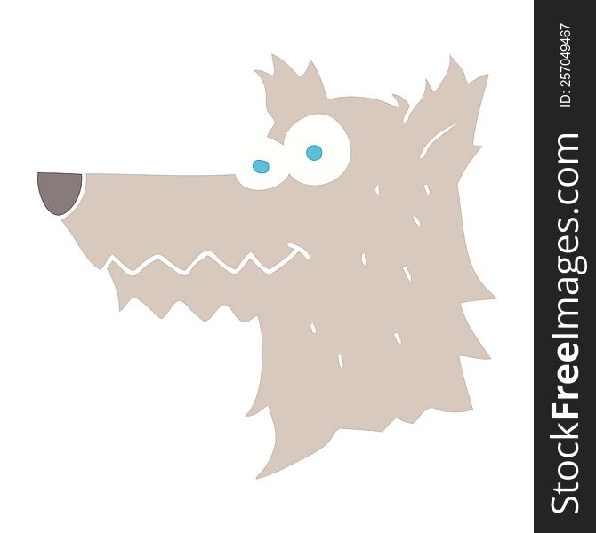 Flat Color Illustration Of A Cartoon Wolf Head