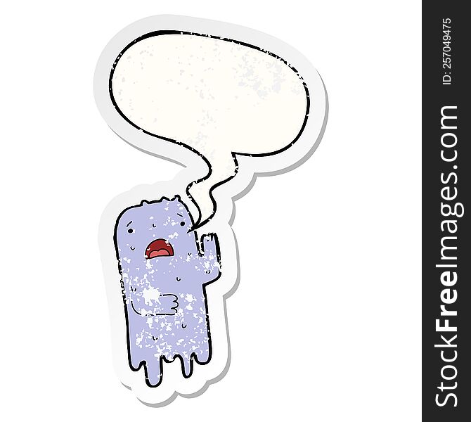 Cartoon Ghost And Speech Bubble Distressed Sticker