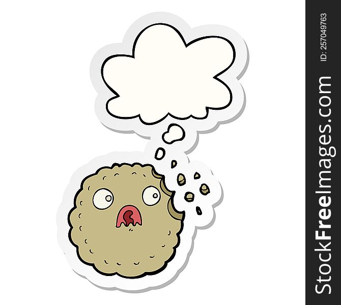 Frightened Cookie Cartoon And Thought Bubble As A Printed Sticker