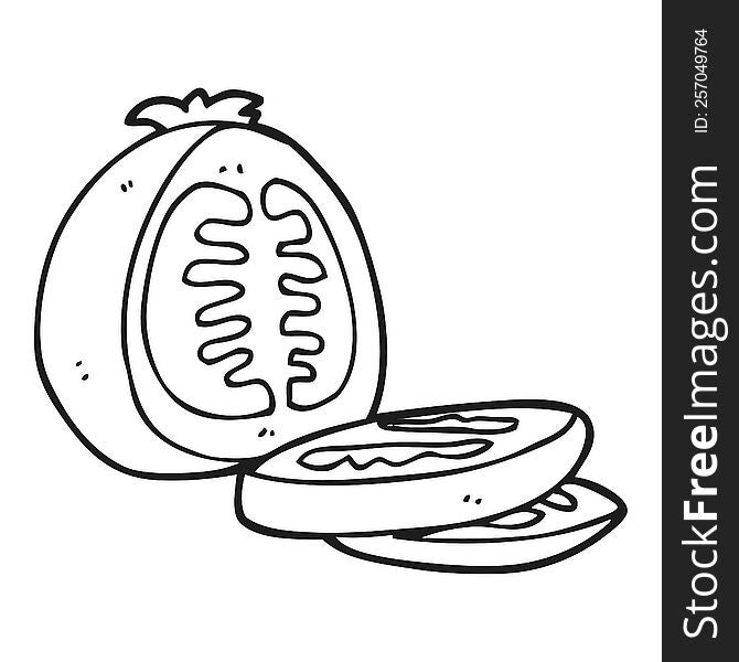 freehand drawn black and white cartoon sliced tomato