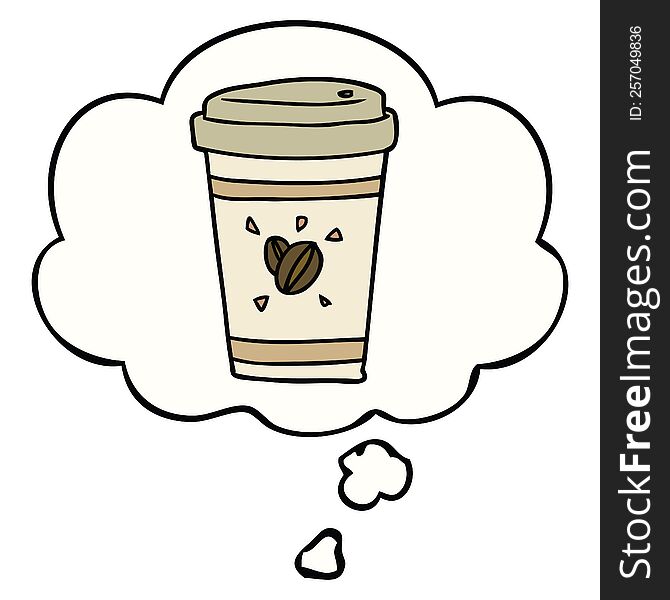 cartoon takeout coffee with thought bubble. cartoon takeout coffee with thought bubble