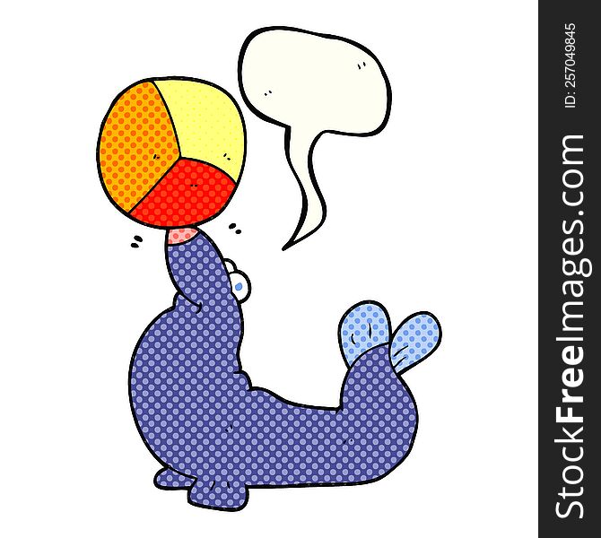 freehand drawn comic book speech bubble cartoon seal balancing ball