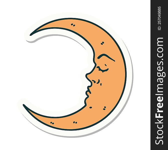 Tattoo Style Sticker Of A Crescent Moon