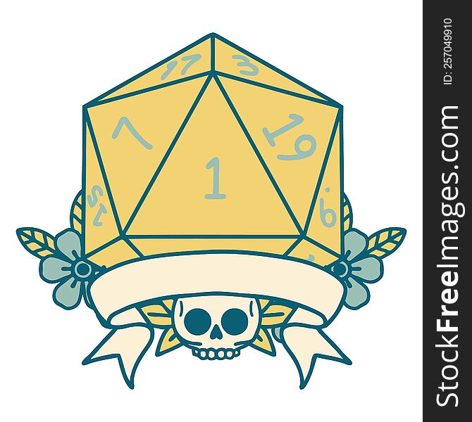 Natural One D20 Dice Roll Illustration