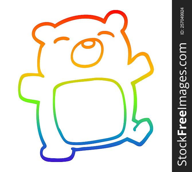 rainbow gradient line drawing of a cartoon teddy bear