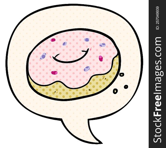 Cartoon Donut And Sprinkles And Speech Bubble In Comic Book Style