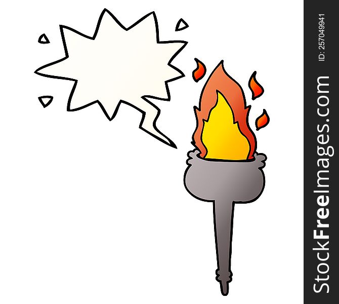 cartoon flaming chalice with speech bubble in smooth gradient style