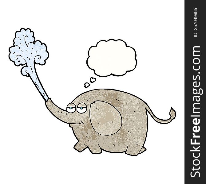 freehand drawn thought bubble textured cartoon elephant squirting water