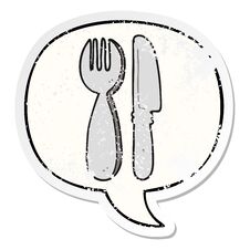 Cartoon Knife And Fork And Speech Bubble Distressed Sticker Stock Photo Cartoon Knife And Fork And Speech Bubble Distressed Sticker Stock Photo