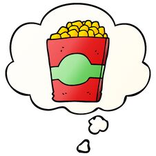 Cartoon Popcorn And Thought Bubble In Smooth Gradient Style Stock Photo
