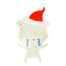 Crying Retro Cartoon Of A Polarbear Wearing Santa Hat Stock Image