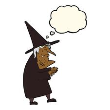 Cartoon Ugly Old Witch With Thought Bubble Royalty Free Stock Photography
